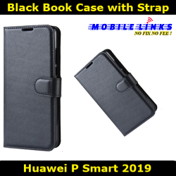 Book Case with Strap Black For Huawei P smart 2019 POT-LX1 Slim Fit Look